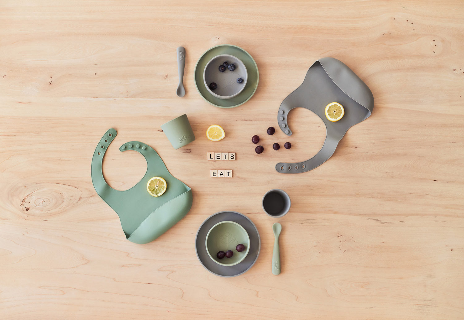 Jollein Lätzchen mit Auffangschale wasserdicht Ash Green