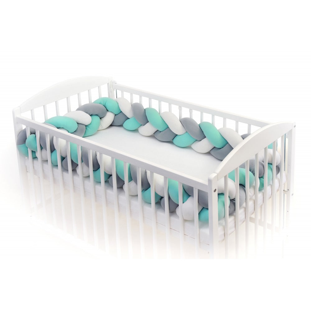 T-TOMI geflochtene Bettschlange 360 cm weiss + grau + mint