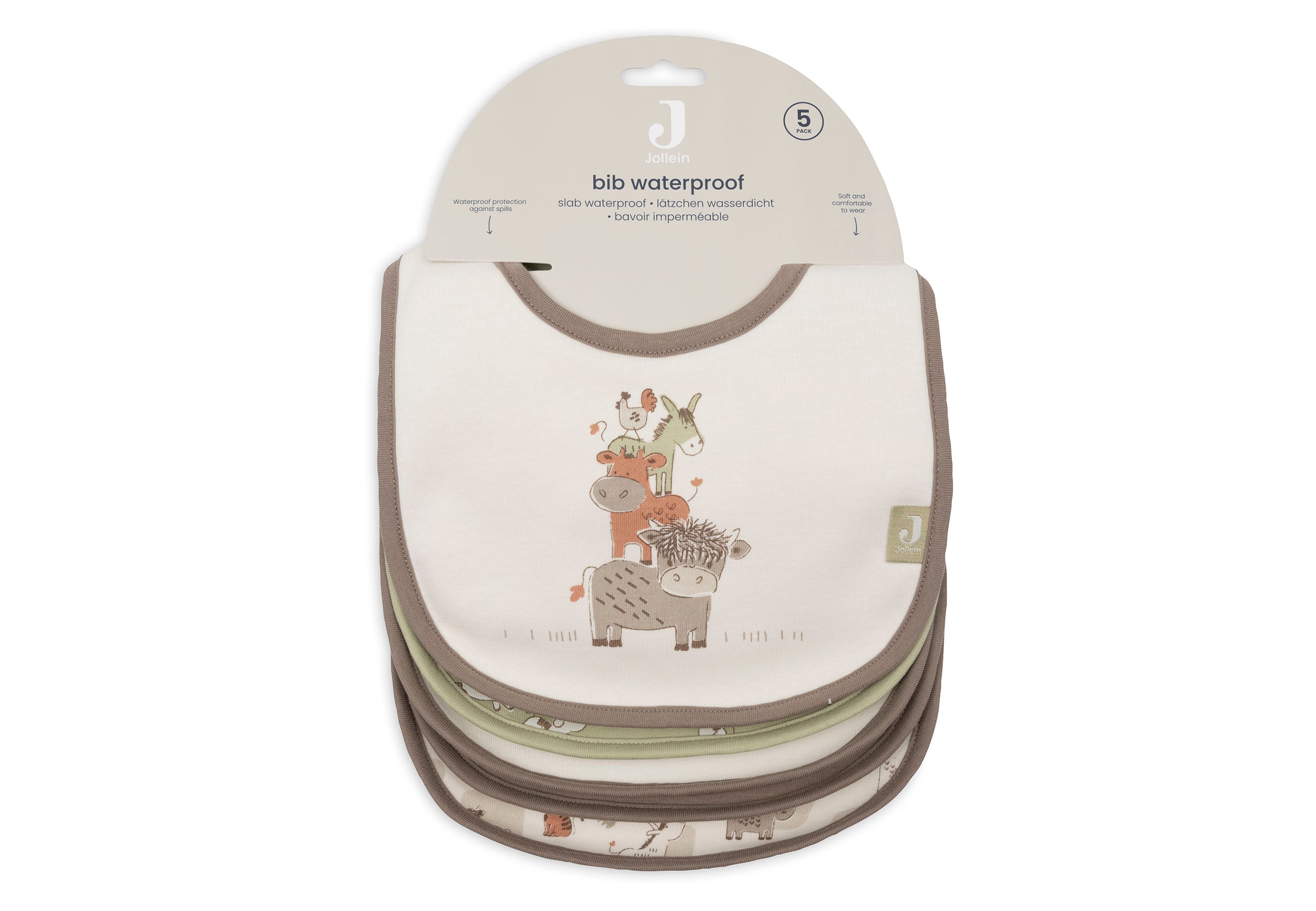 Jollein Lätzchen Jersey Wasserdicht  Barn Buddies - 5 Stück