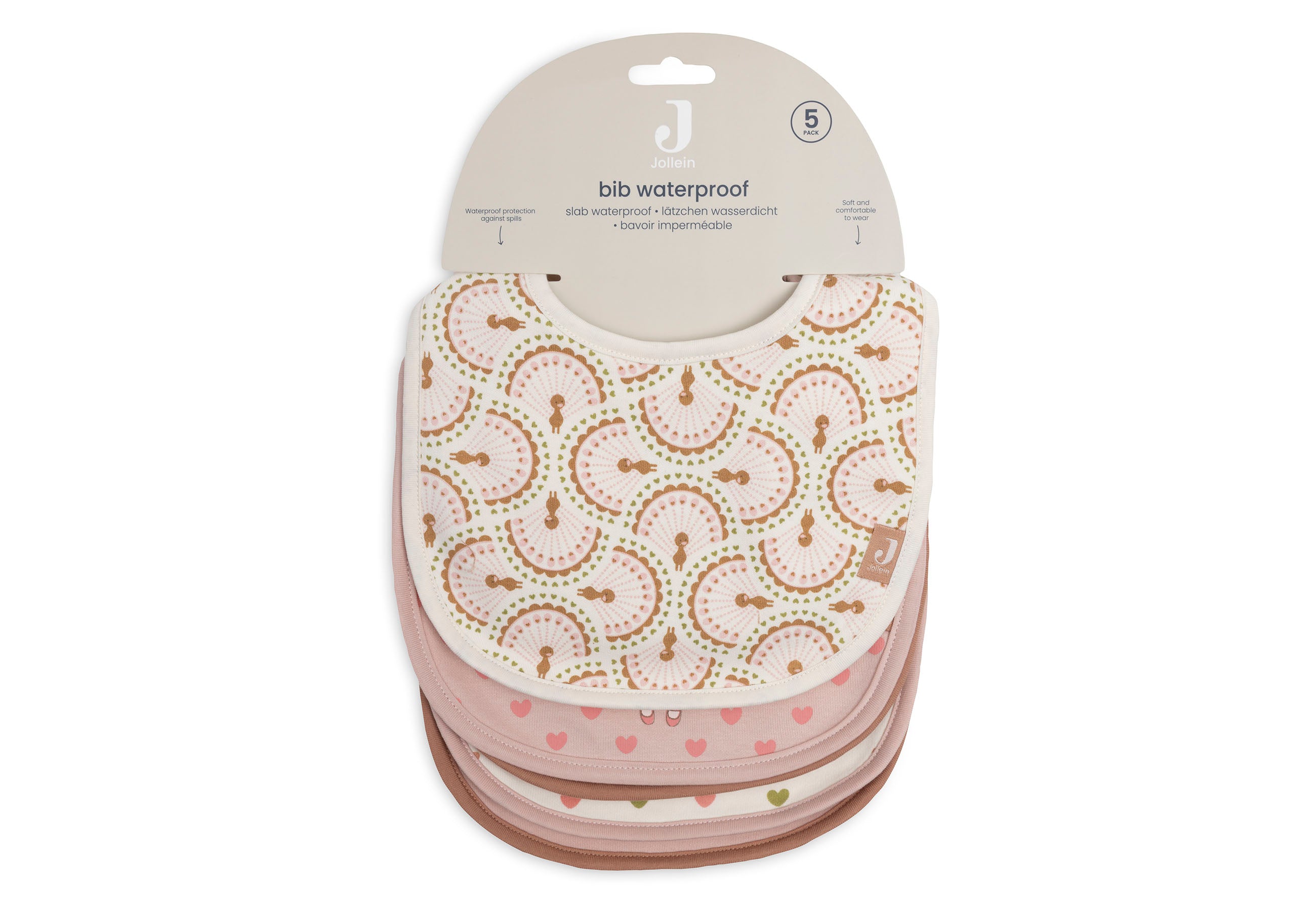 Jollein Lätzchen Jersey Wasserdicht - Soft Plumes 5 Stück