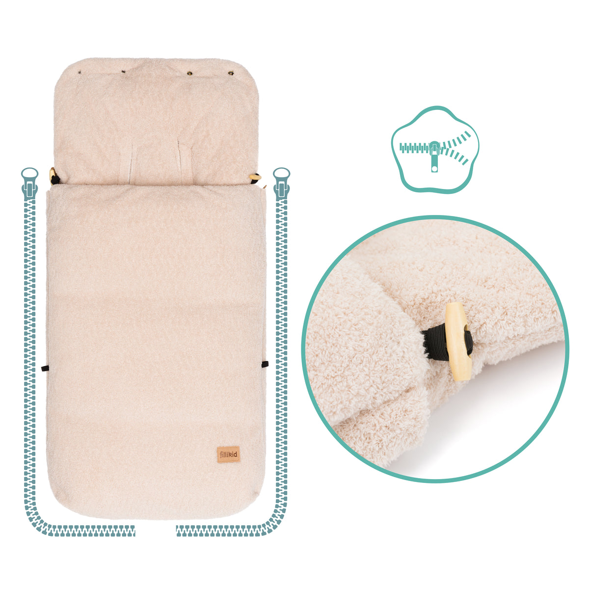 Fillikid Winterfusssack Elias Teddyplüsch natur