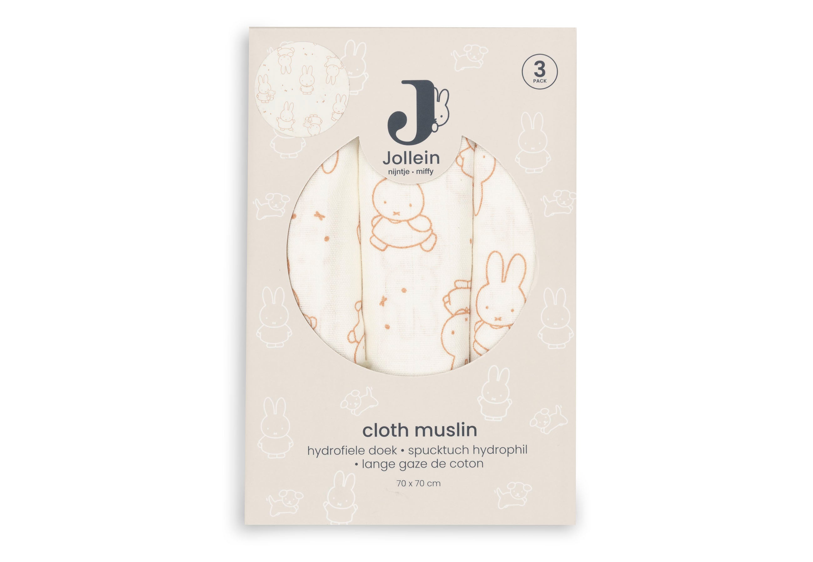Jollein Mullwindeln Hydrophill 70x70cm Miffy Moments Light Terra 3 Stück