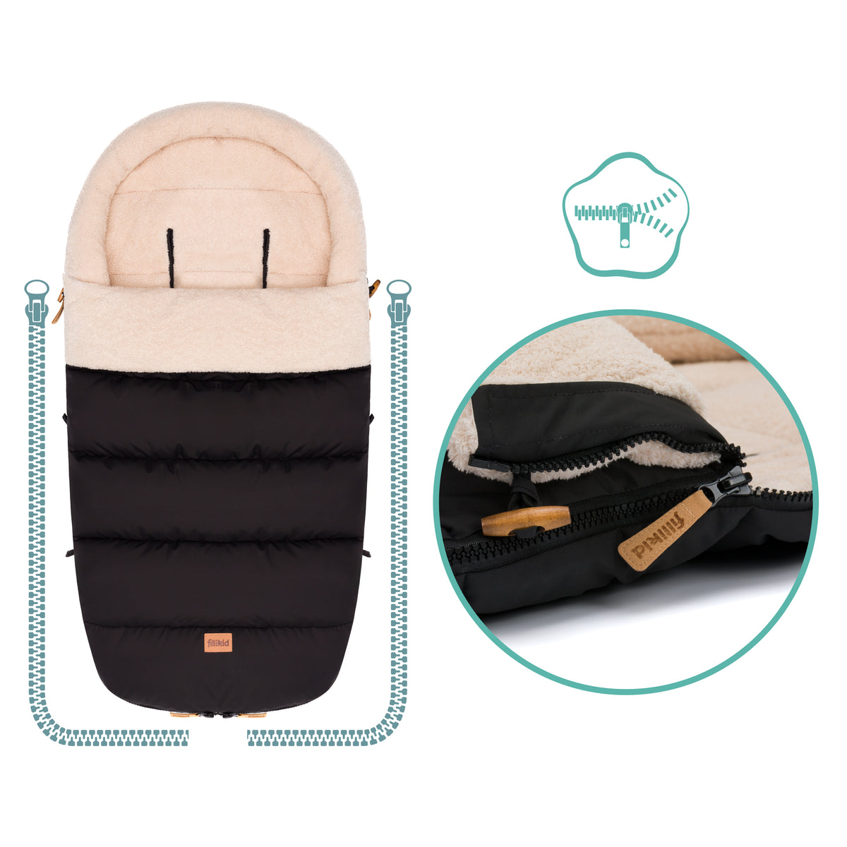 Fillikid Winterfusssack Atlas Teddy schwarz