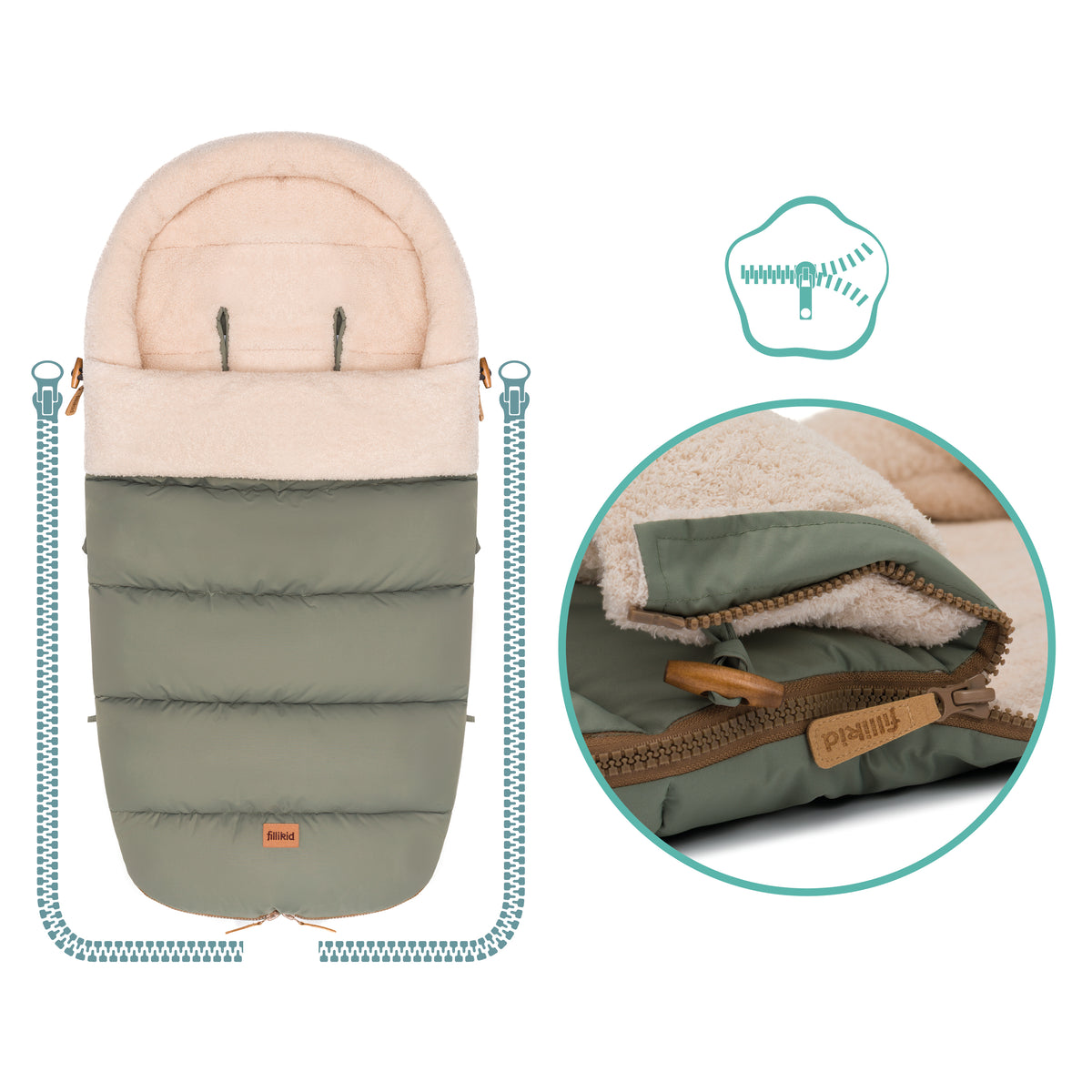 Fillikid Winterfusssack Atlas Teddy salbei