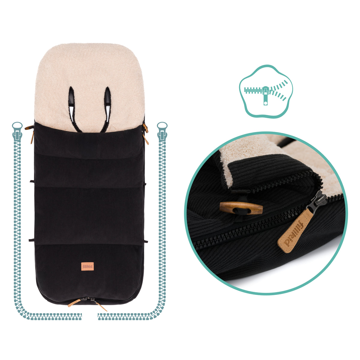 Fillikid Winterfusssack Kinley Cord schwarz