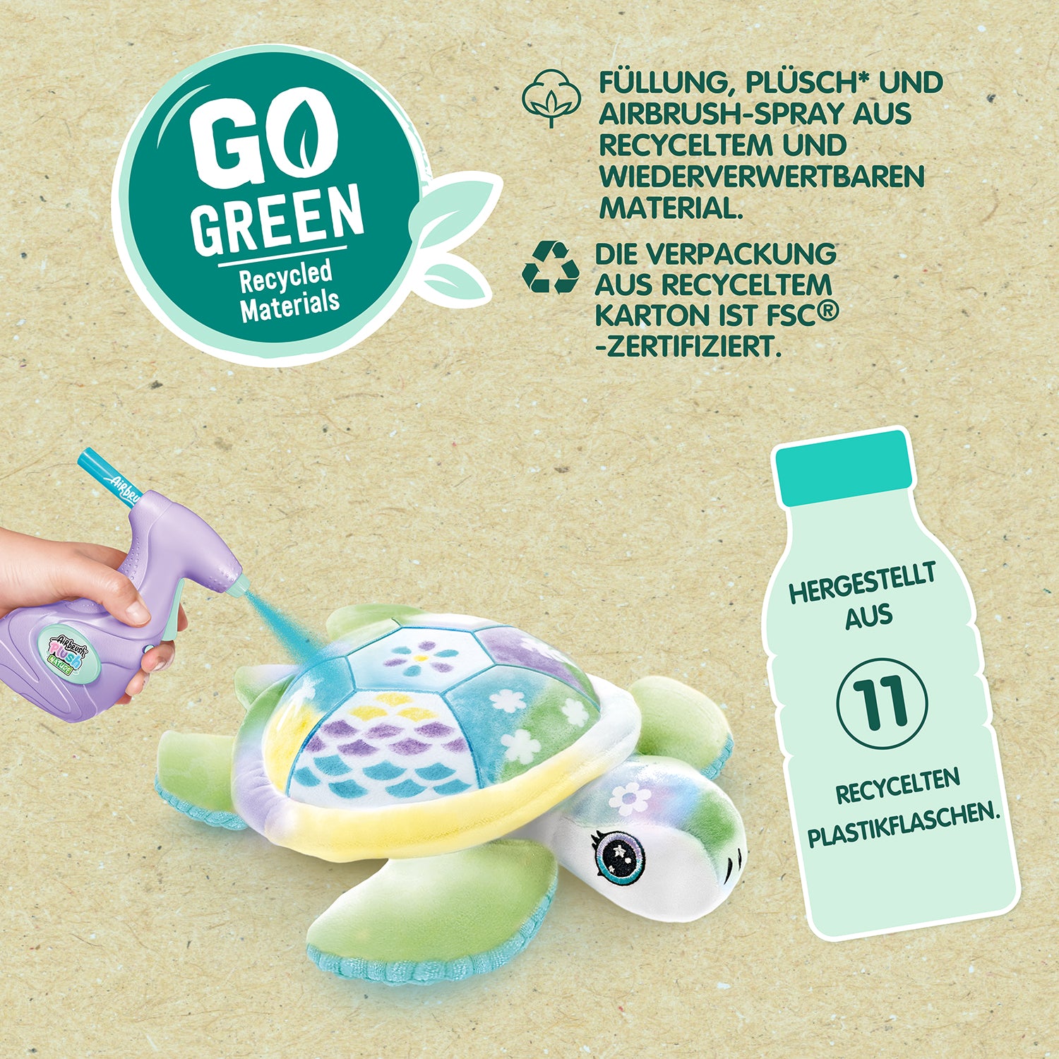 PAKA Airbrush Plush Nature - Green Turtle