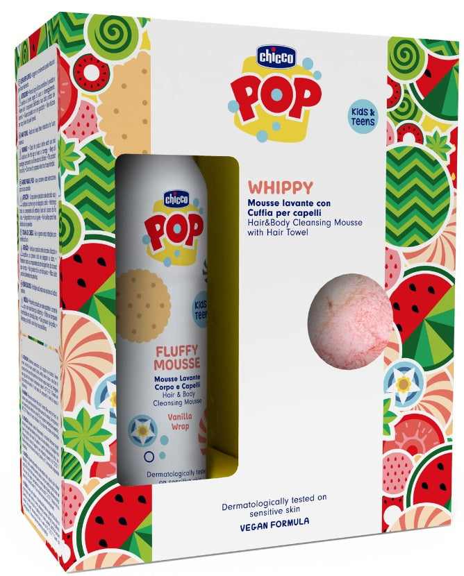 Chicco Geschenkset POP FLUFFY Mousse Körper& Haare Vanille mit Haarhandtuch 250ml