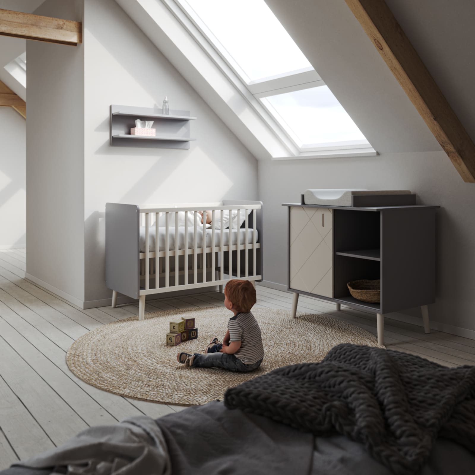 BISAL Kinderzimmer Peak Sparset grau-weiss