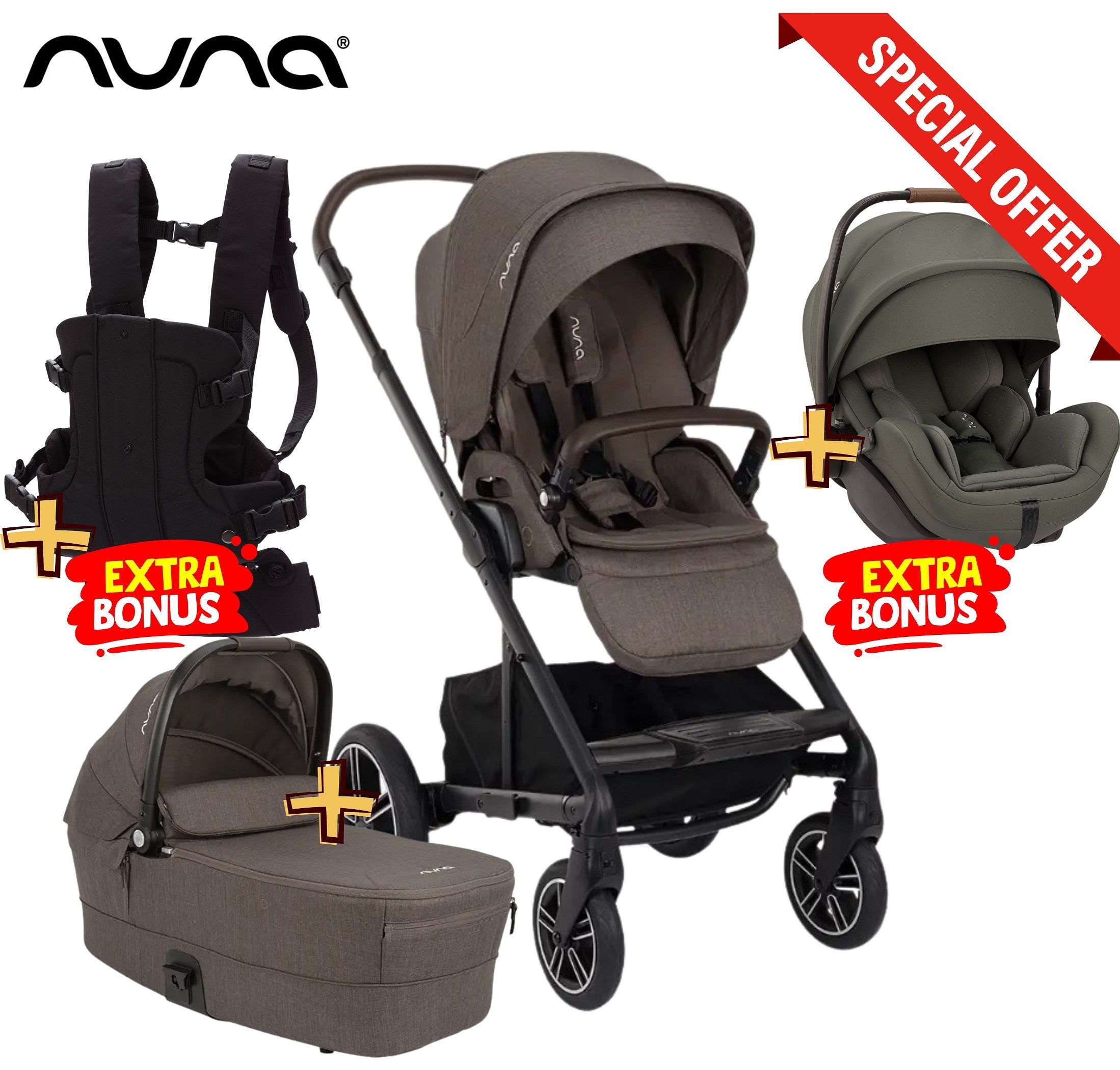 Nuna Mixx next 3in1 Bundle pistachio mit Babyschale Arra Flex pine & Babytrage gratis dazu