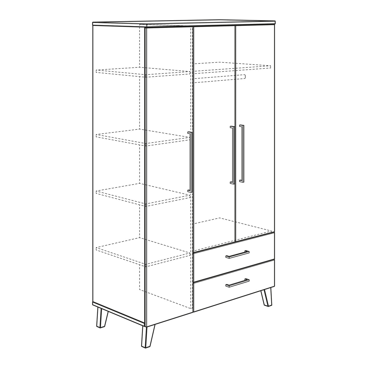 PAIDI OSCAR Kleiderschrank 3 Türen 2 Schubkästen
