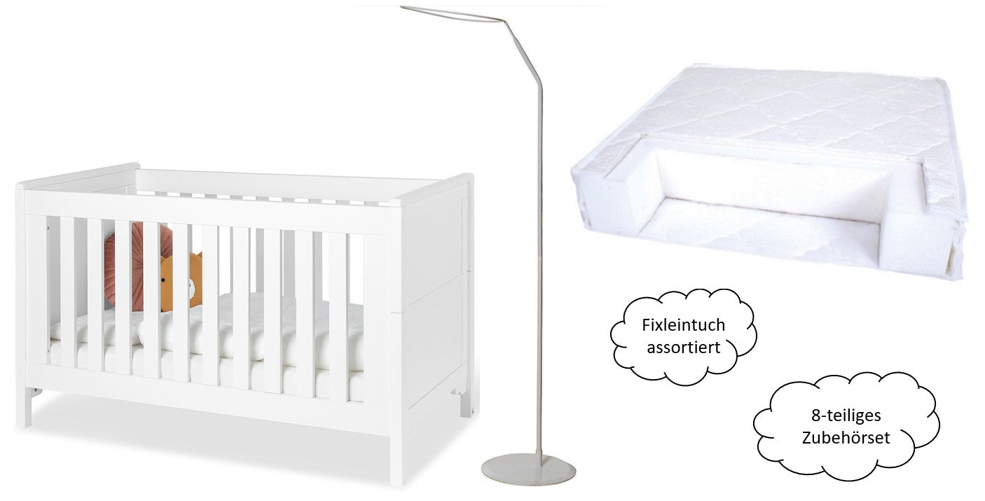 Pinolino Kinderbett Chalet mit Matratze, Fixleintuch und Zubehörset *PROMO*