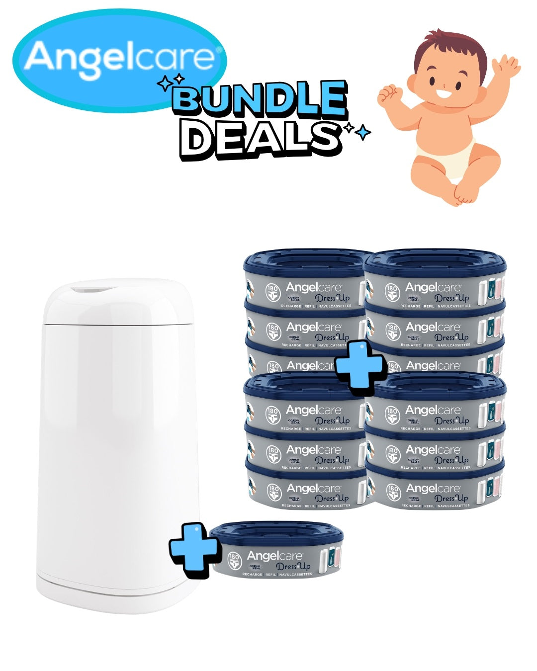 Angelcare Windeleimer Dress Up Bundle mit 12er Pack Nachfüllkassetten *SALE*