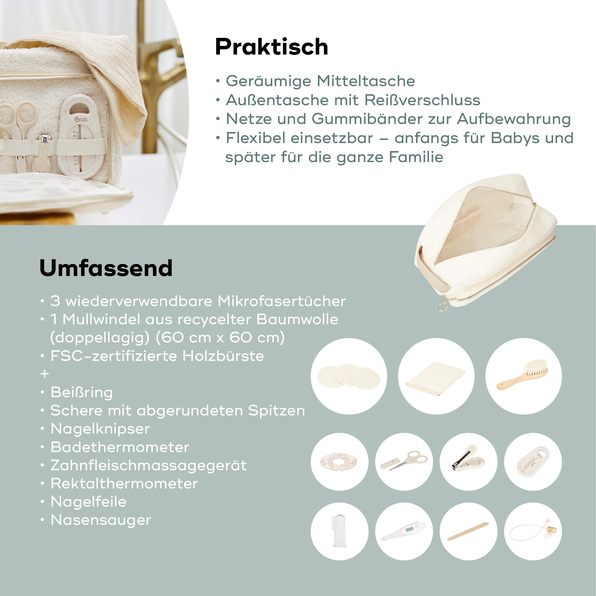 Babymoov Babypflege-Set Curl White inkl. 11-teiligem Zubehör