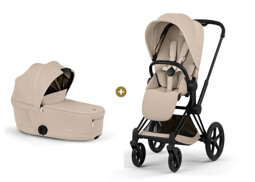 Cybex PRIAM 5 Comfort Matt Black inkl. Babywanne faltbar Cozy Beige