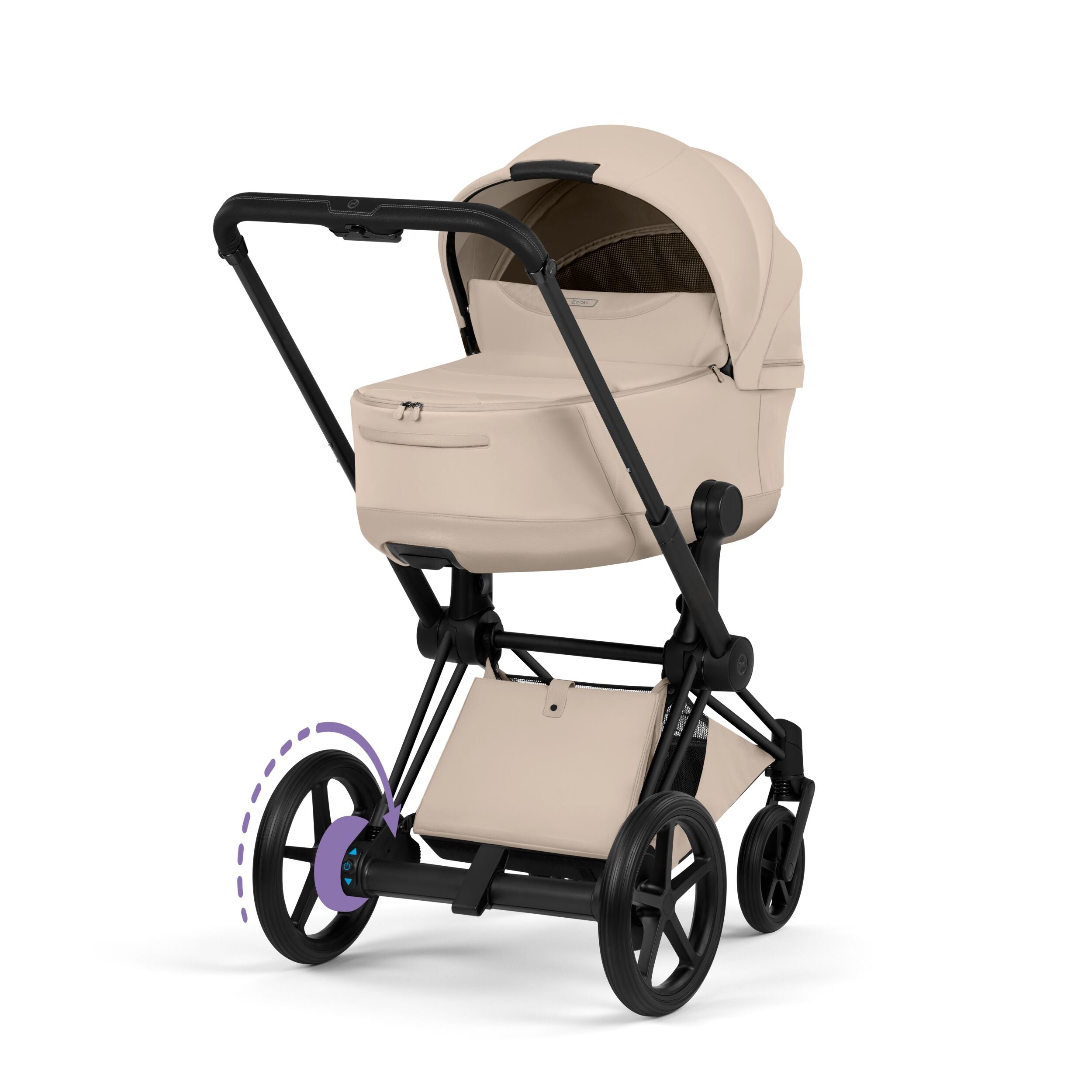 Cybex E-PRIAM 5 Comfort Matt Black inkl. Babywanne faltbar Cozy Beige