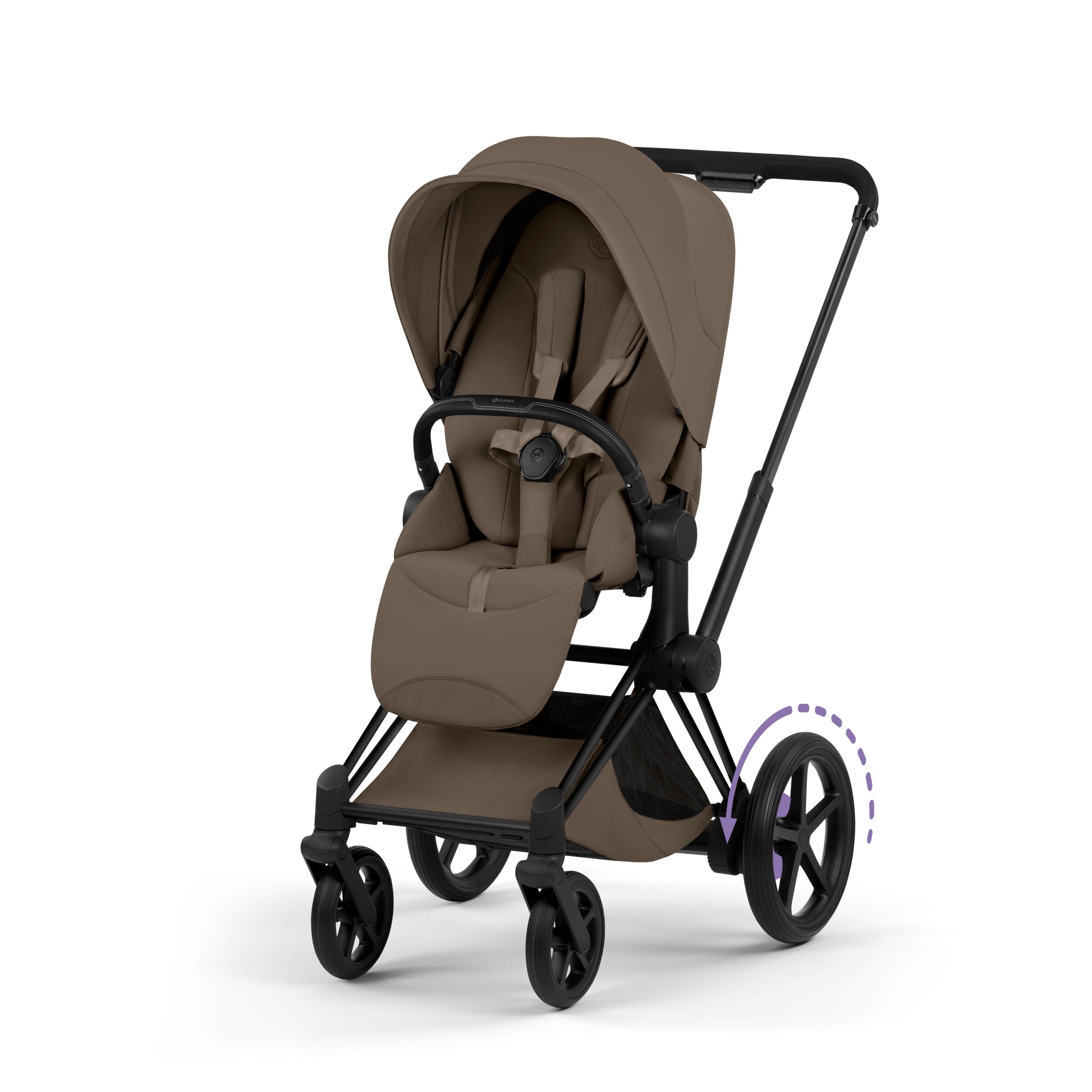 Cybex E-PRIAM 5 Comfort Matt Black inkl. Babywanne faltbar Coconut Brown