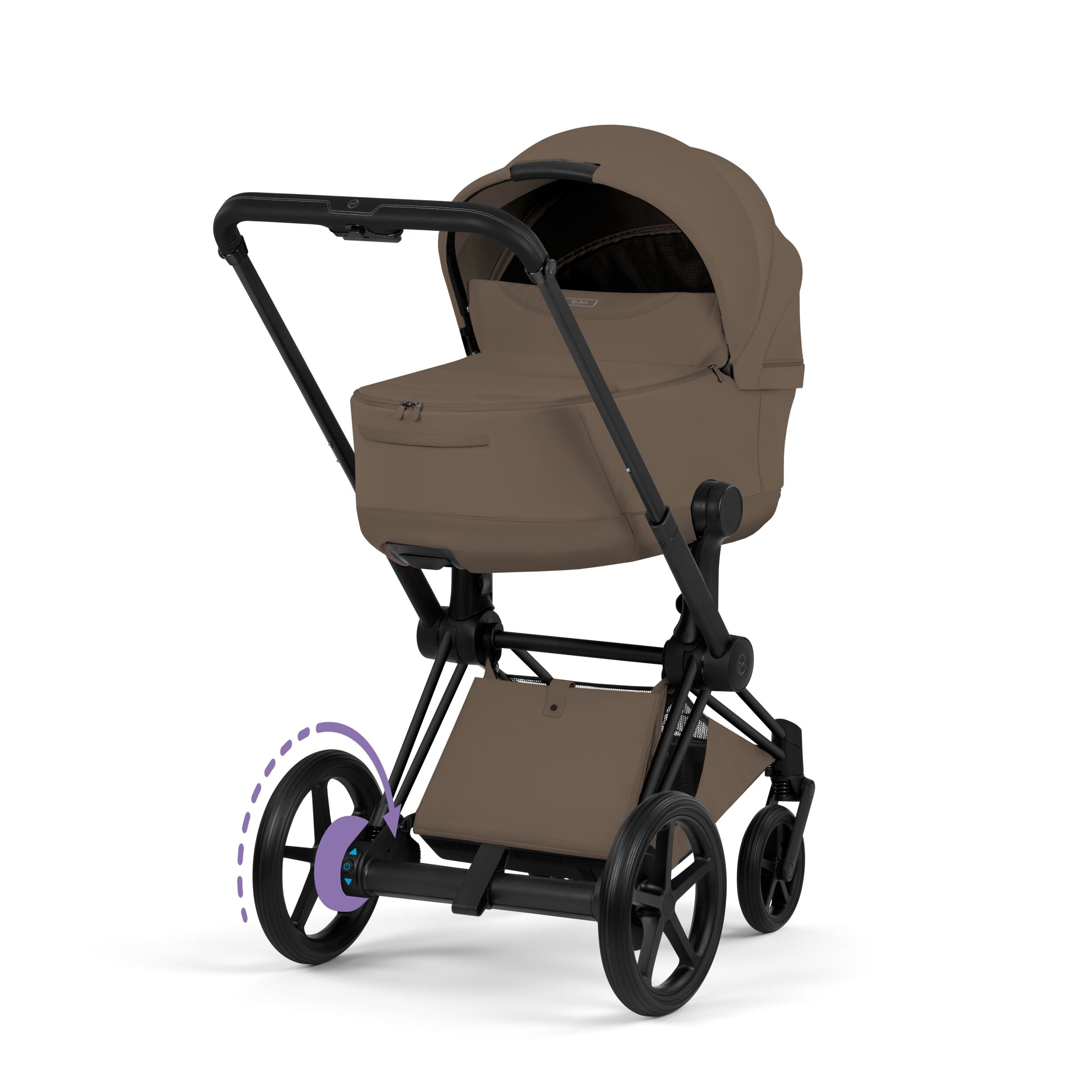 Cybex E-PRIAM 5 Comfort Matt Black inkl. Babywanne faltbar Coconut Brown