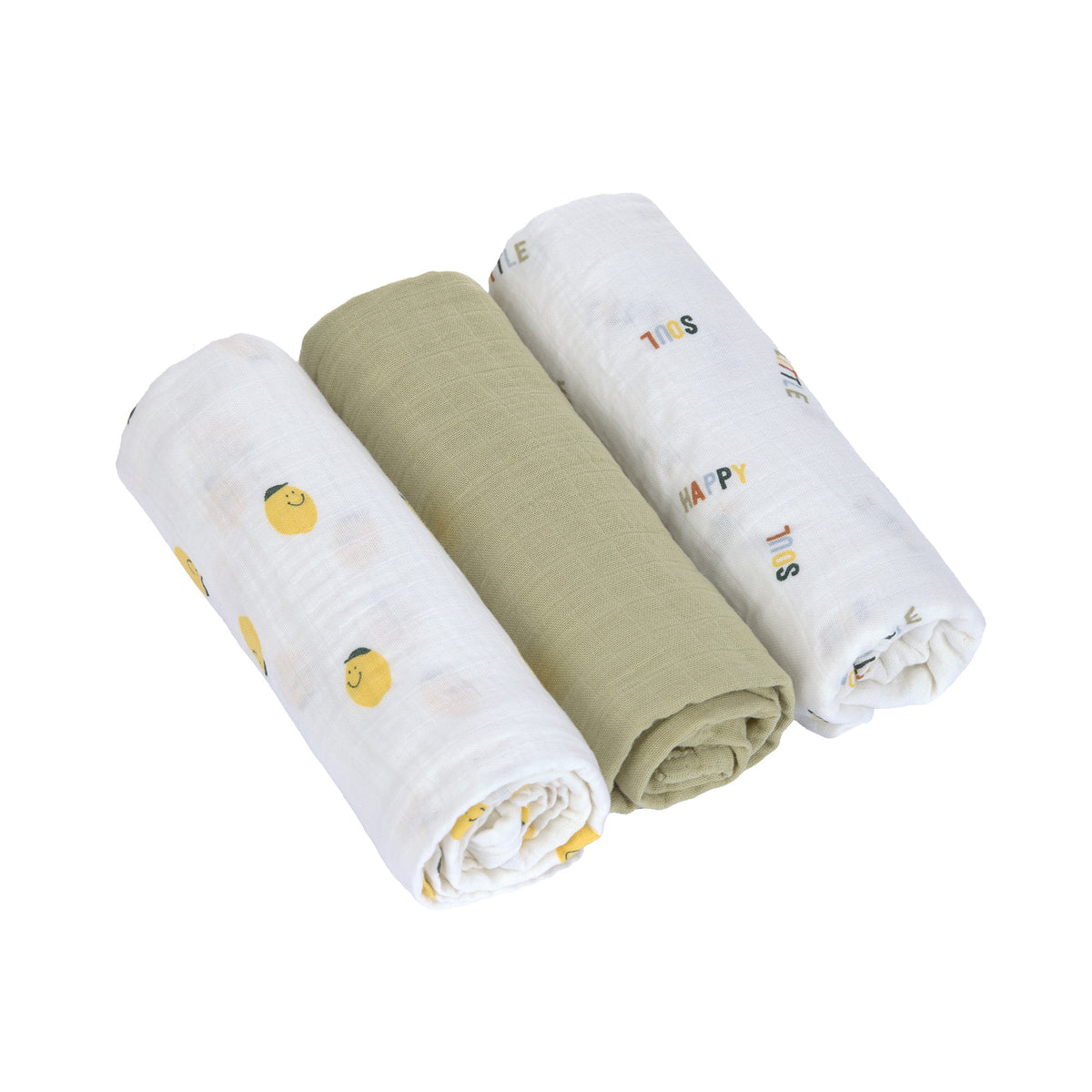 Lässig Muslin Swaddle &amp; Burp Blankets L GOTS Happy Fruits, Zitrone