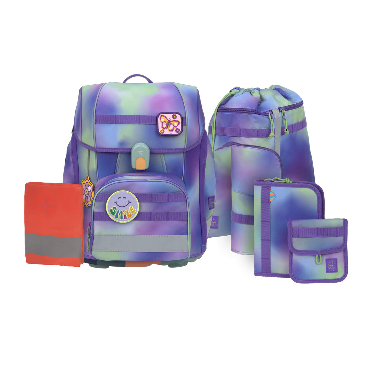 Lässig Schulranzen Set 7-teilig Boxy - Unique Gradient lila-grün