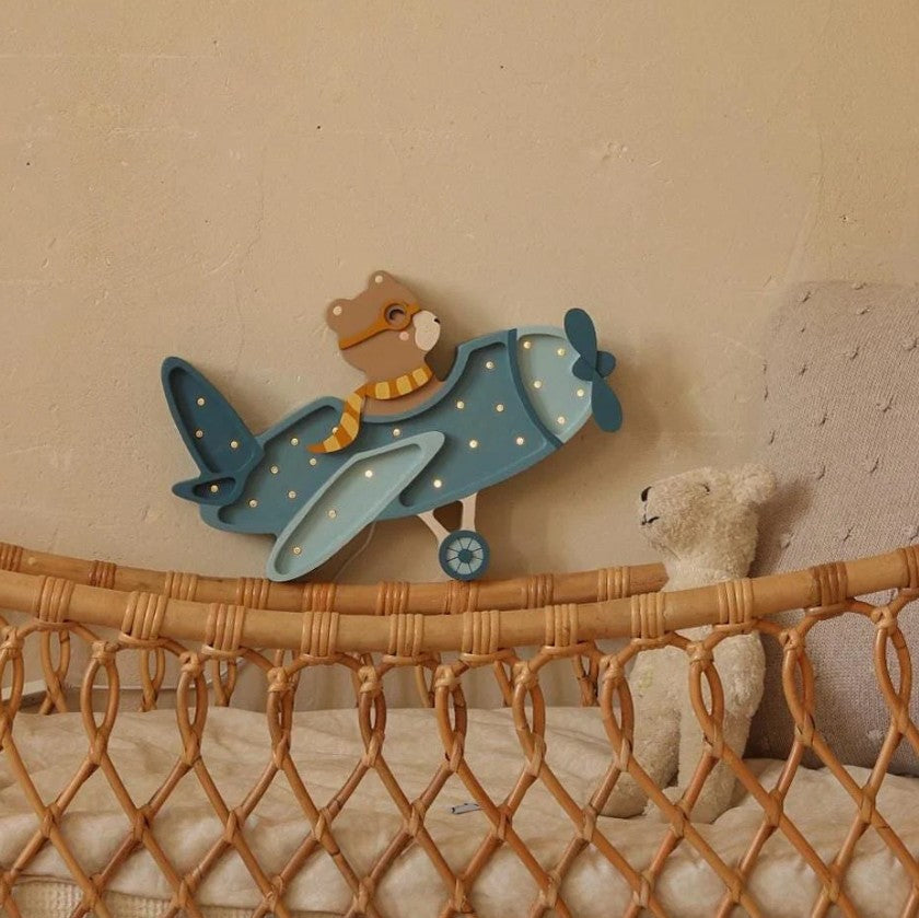 Little Lights Vintage Aircraft Lampe Denim Blue Bear