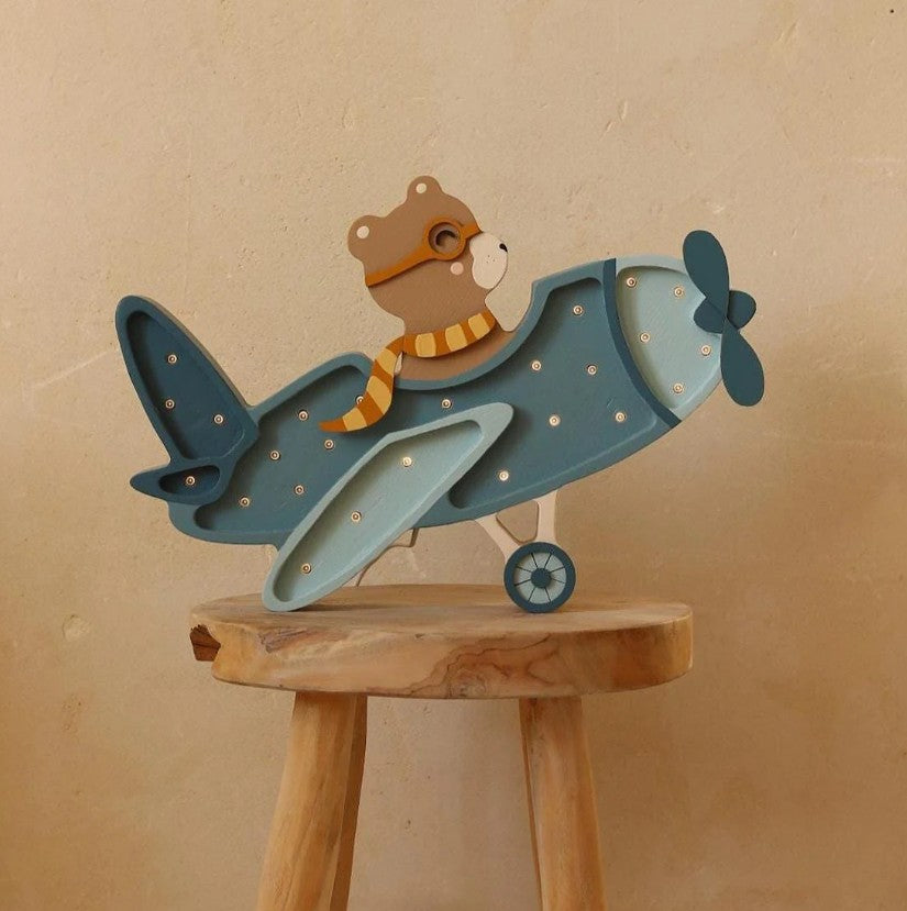 Little Lights Vintage Aircraft Lampe Denim Blue Bear