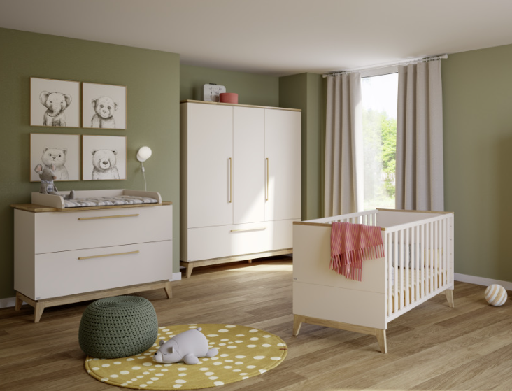 PAIDI Stiene Kinderzimmer 4-teilig mit Wickelansatz, 3-türigem Schrank
