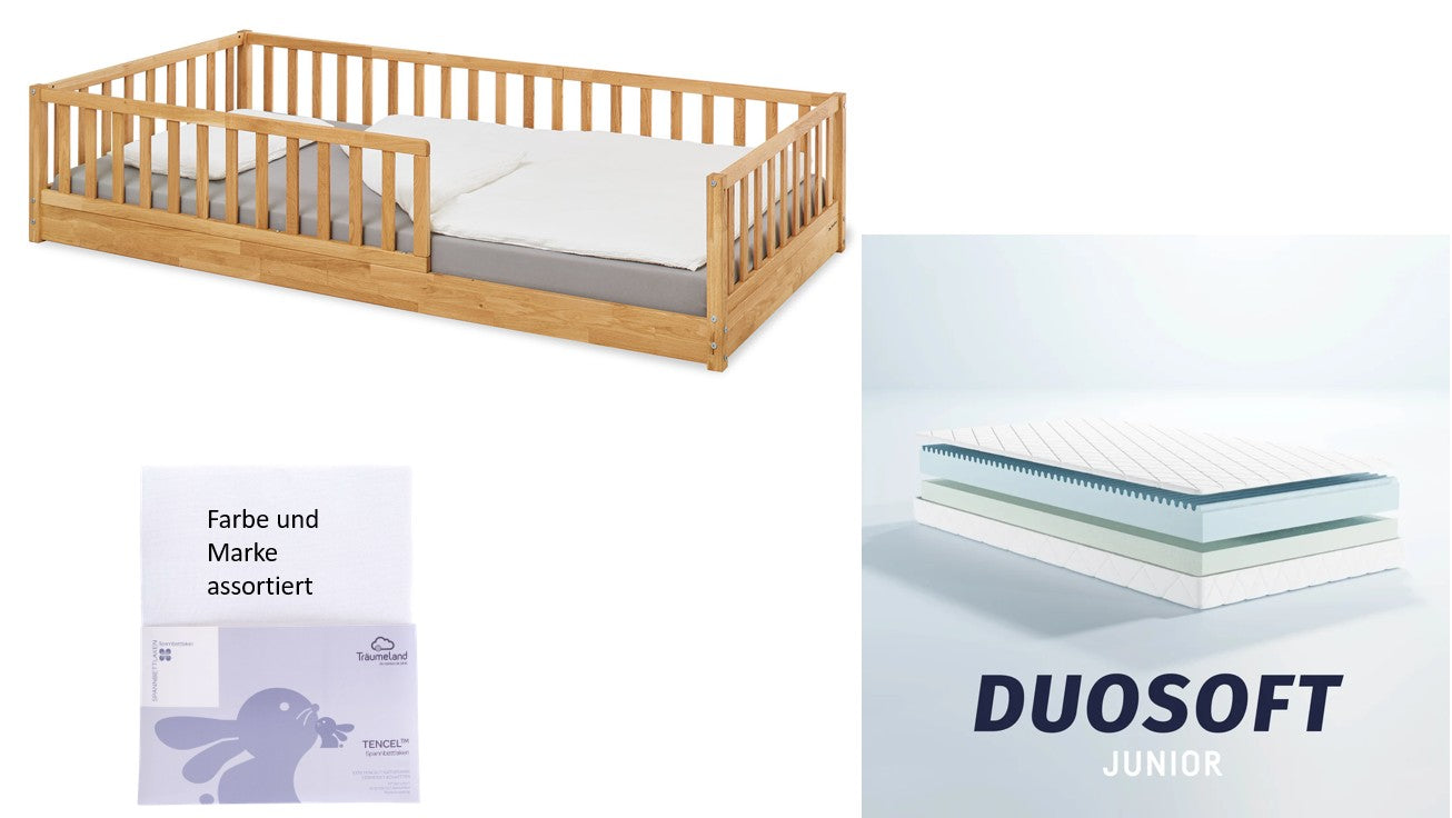 Pinolino Bodenbett Eik Eiche geölt 90x200cm *PROMO* mit Matratze und Fixleintuch
