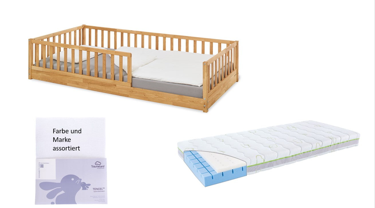 Pinolino Bodenbett Eik Eiche geölt 90x200cm *PROMO* mit Matratze und Fixleintuch