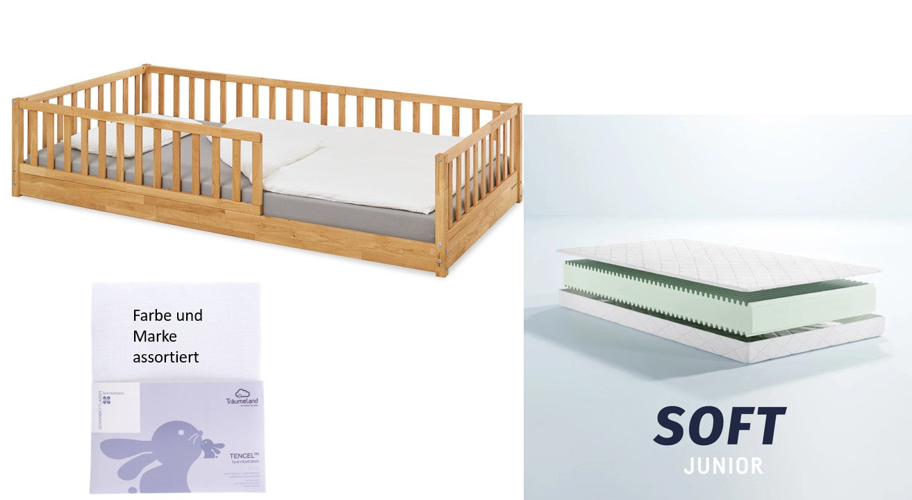 Pinolino Bodenbett Eik Eiche geölt 90x200cm *PROMO* mit Matratze und Fixleintuch