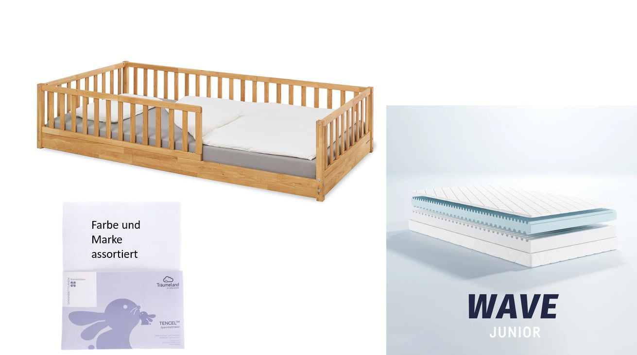 Pinolino Bodenbett Eik Eiche geölt 90x200cm *PROMO* mit Matratze und Fixleintuch