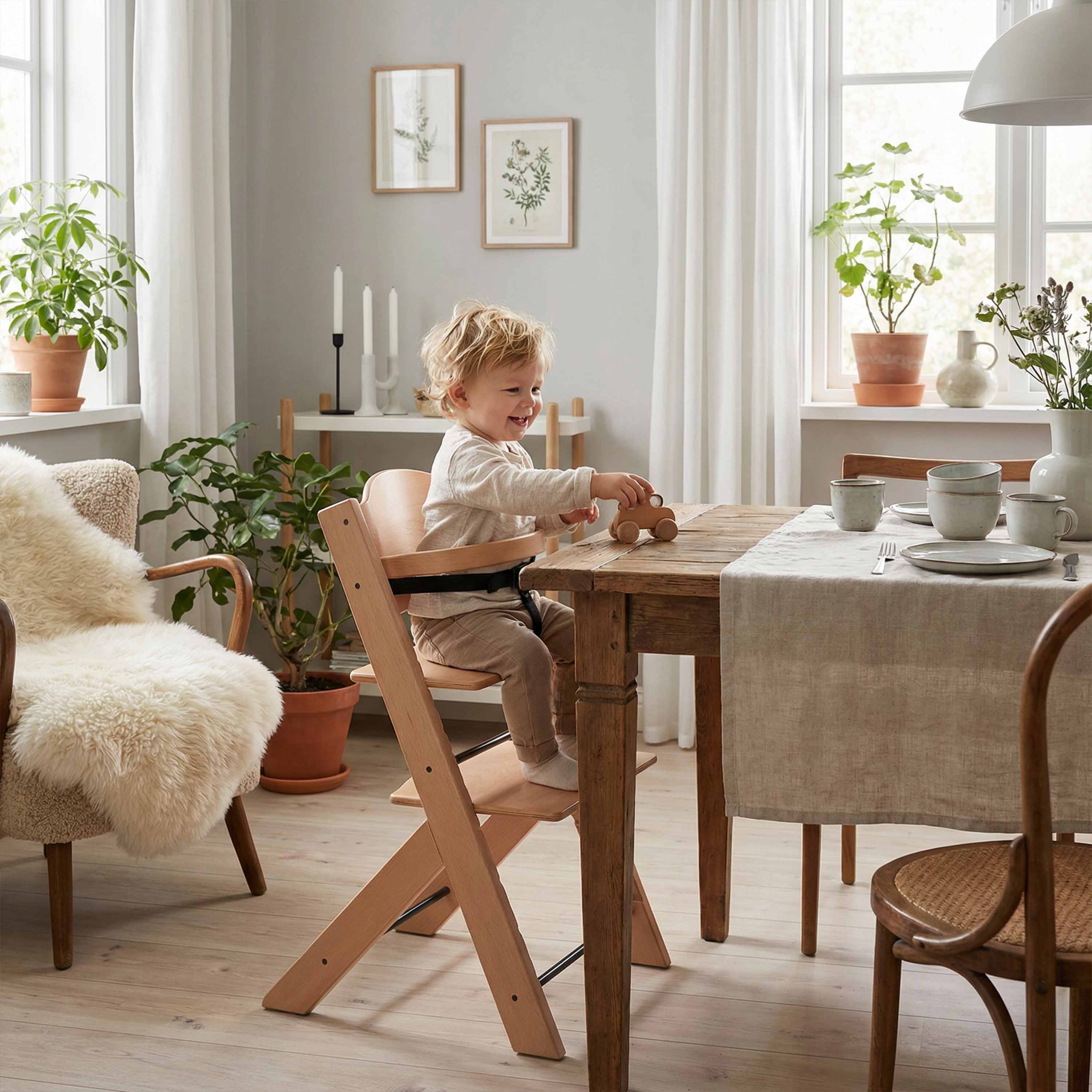 Treppy Hochstuhl Bundle mit Newborn Seaty und Kissen Weiss