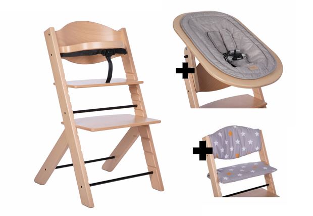 Treppy Hochstuhl Bundle mit Newborn Seaty und Kissen Natural