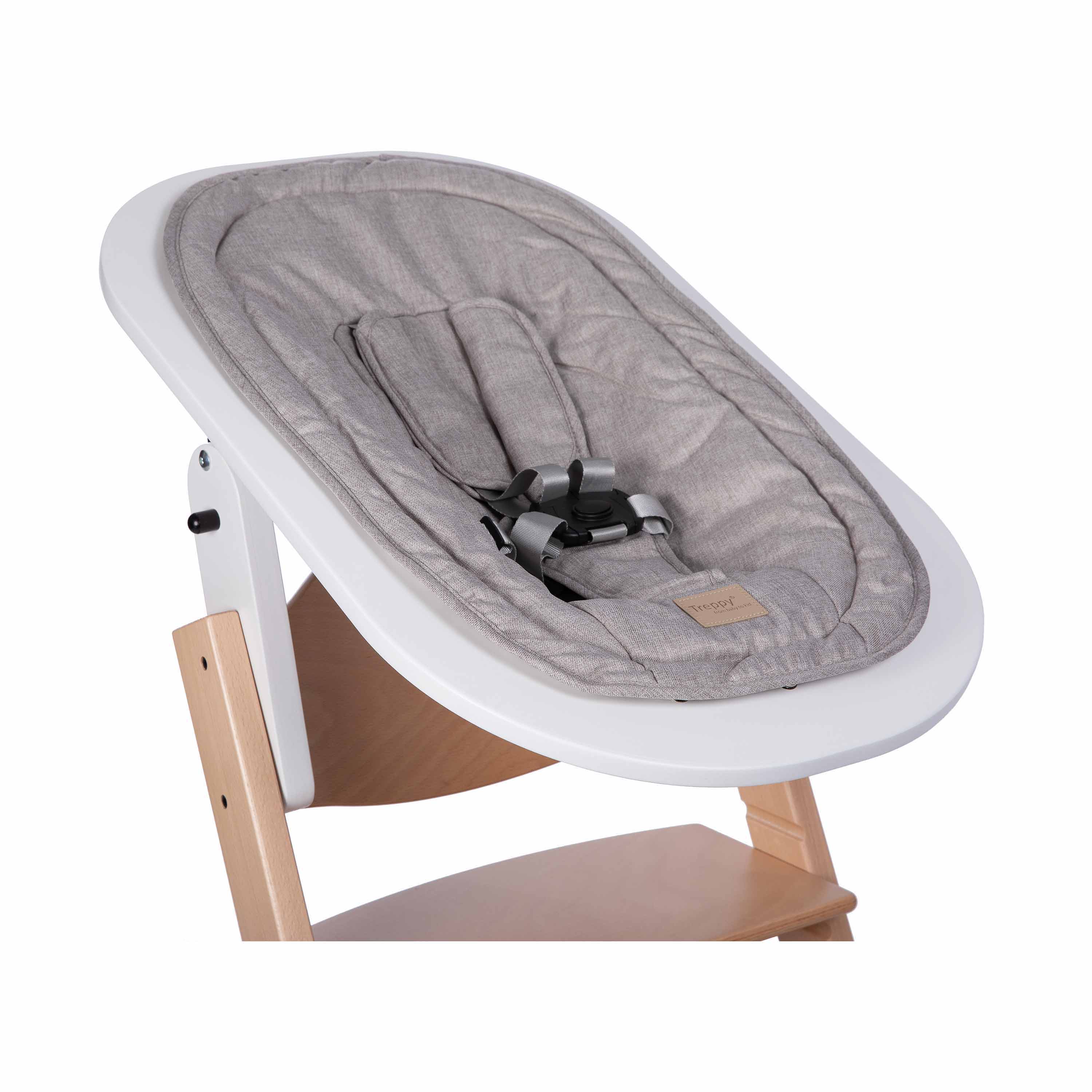 Treppy Hochstuhl Bundle mit Newborn Seaty und Kissen Weiss