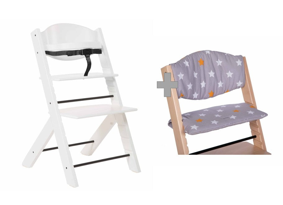 Treppy Hochstuhl Bundle Aktion mit Kissen weiss