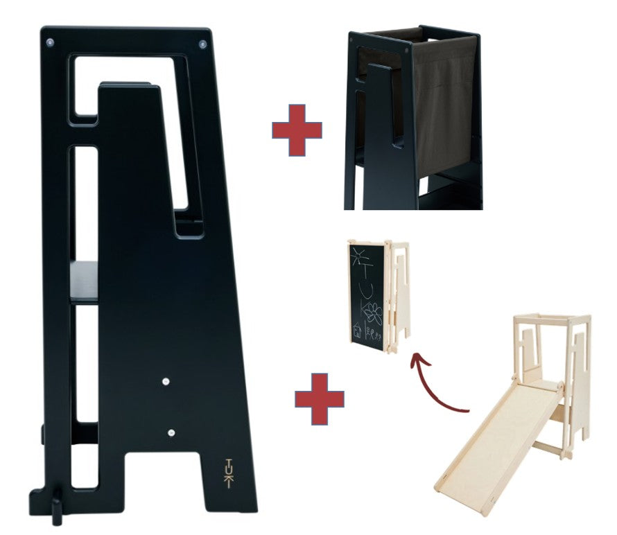 Tuki Lernturm black mit Entdeckertuch und Rutsche mit Maltafel *PROMO*