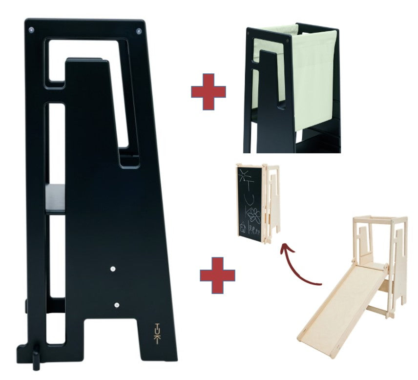 Tuki Lernturm black mit Entdeckertuch und Rutsche mit Maltafel *PROMO*
