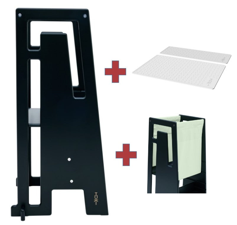 Tuki Lernturm black mit Entdeckertuch mit Anti Rutschmatten Set*PROMO*