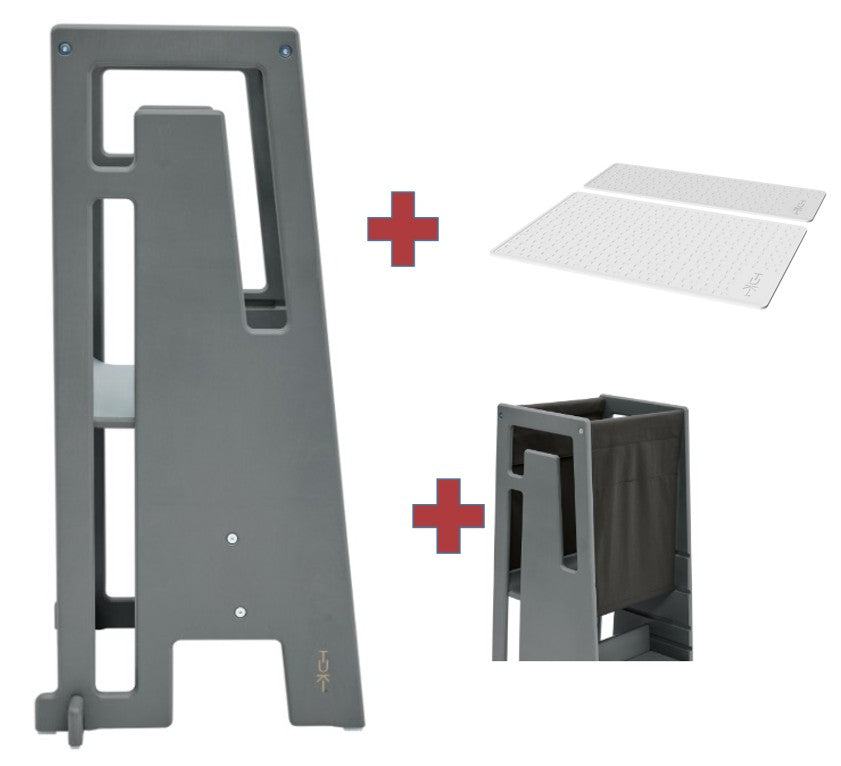 Tuki Lernturm greywash mit Entdeckertuch und Anti Rutschmatten Set *PROMO*