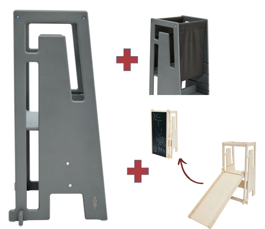 Tuki Lernturm greywash mit Entdeckertuch und Rutsche mit Maltafel *PROMO*