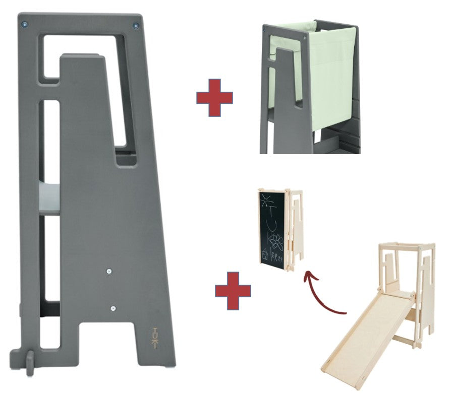 Tuki Lernturm greywash mit Entdeckertuch und Rutsche mit Maltafel *PROMO*
