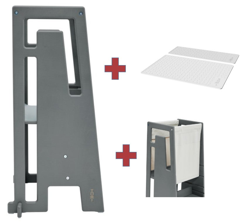 Tuki Lernturm greywash mit Entdeckertuch und Anti Rutschmatten Set *PROMO*