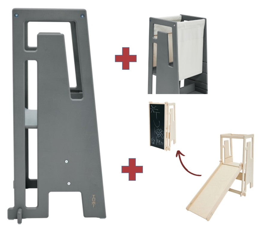 Tuki Lernturm greywash mit Entdeckertuch und Rutsche mit Maltafel *PROMO*