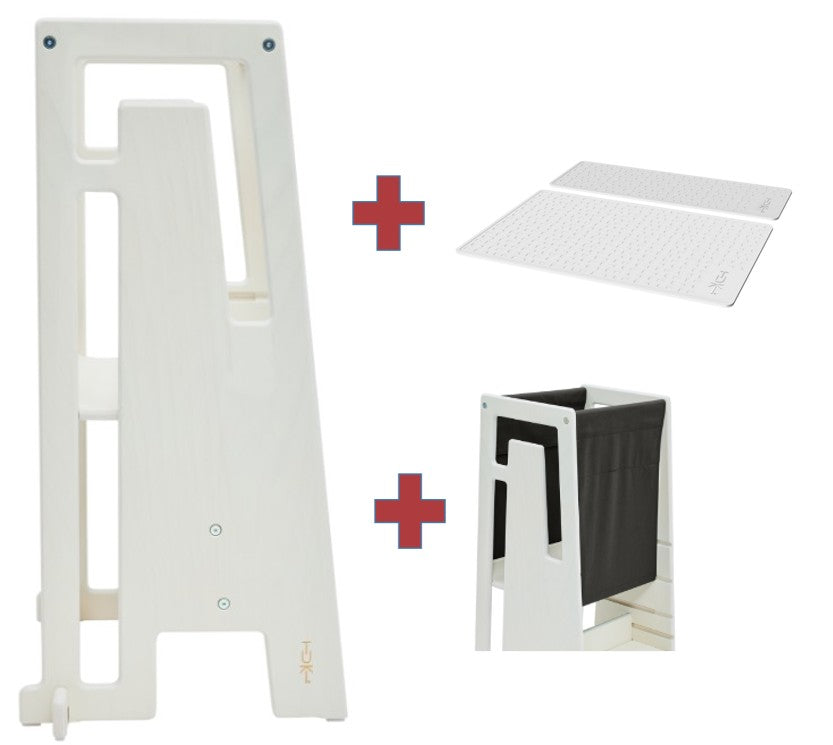 Tuki Lernturm whitewash mit Entdeckertuch und Anti Rutschmatte Set *PROMO*