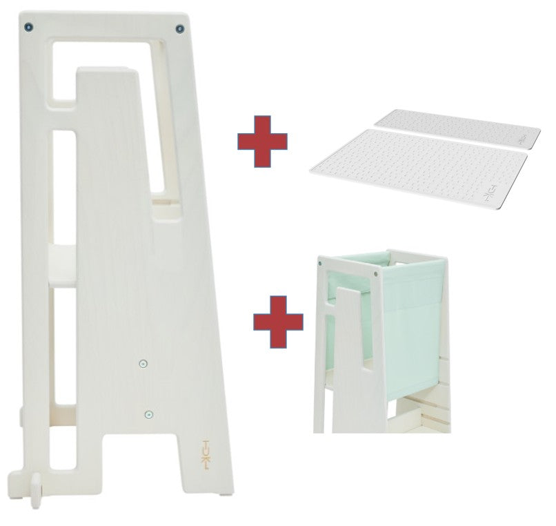 Tuki Lernturm whitewash mit Entdeckertuch und Anti Rutschmatte Set *PROMO*