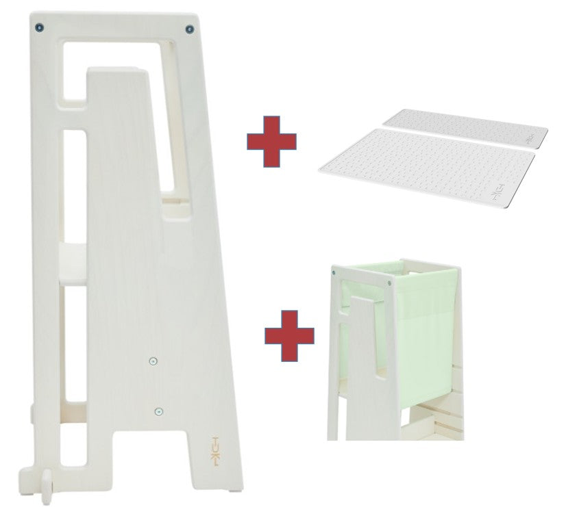 Tuki Lernturm whitewash mit Entdeckertuch und Anti Rutschmatte Set *PROMO*