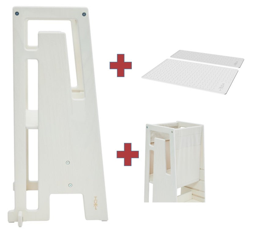 Tuki Lernturm whitewash mit Entdeckertuch und Anti Rutschmatte Set *PROMO*