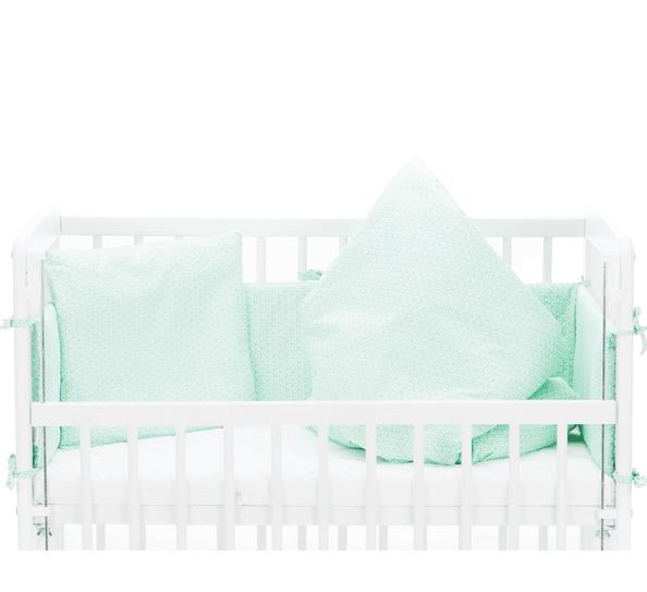 Fillikid Beistellbett Nino 90 x 45 cm mit Bettset Mint Triangle