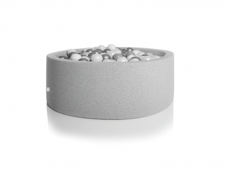 Kidkii Bällebad Rund light grey 90x40cm  (350 Bälle weiss/grau)