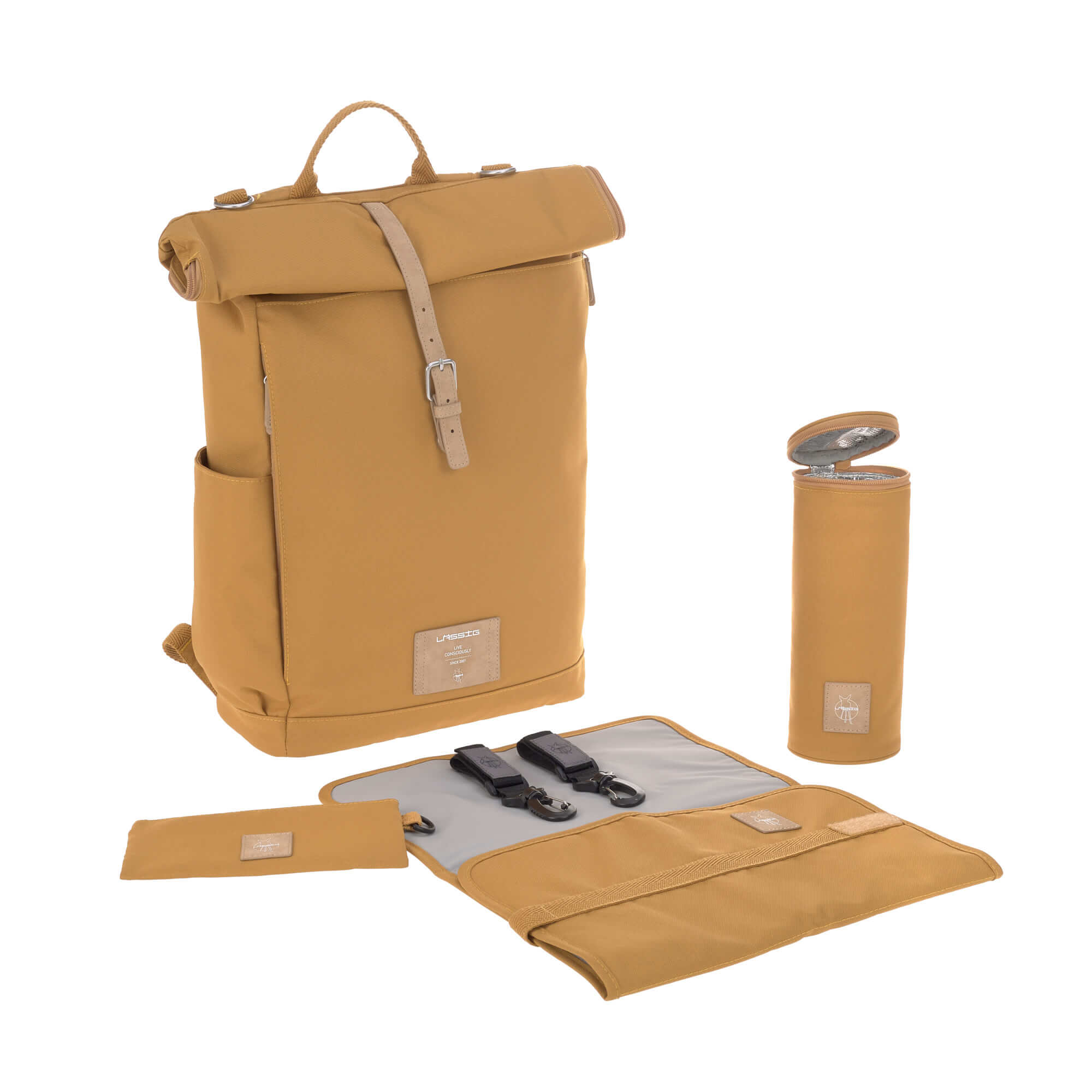 Lässig Wickelrucksack - Rolltop Backpack Curry