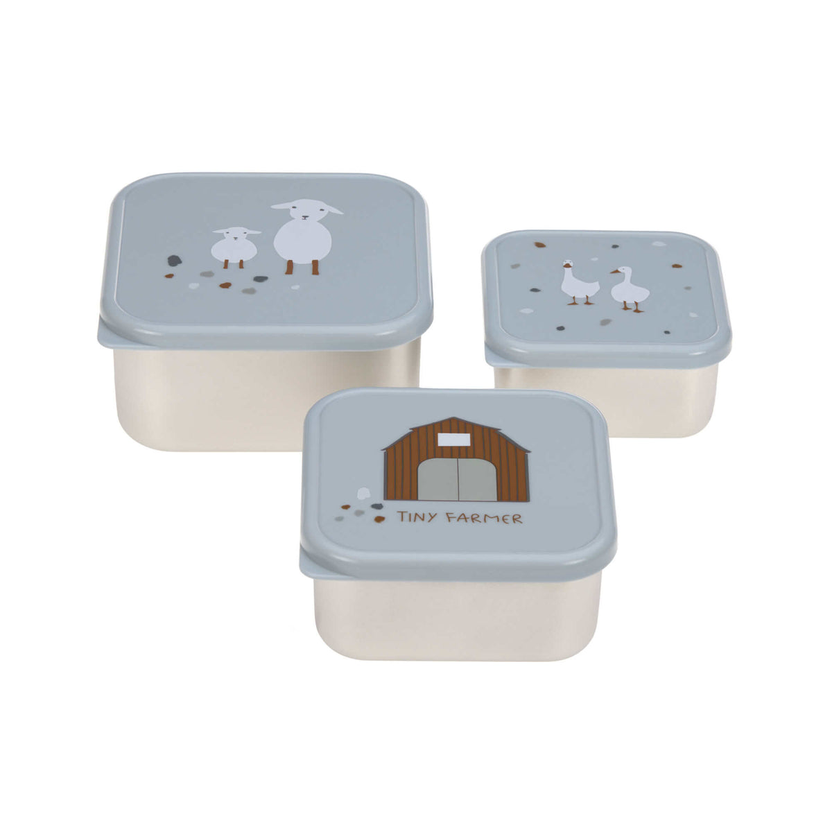 Lässig Snackbox Kinder 3er Set - Edelstahl Brotdose, Tiny Farmer Blau